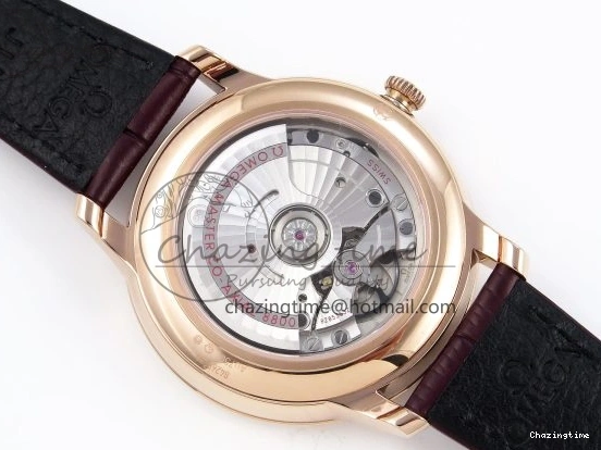 0203 Modern De Ville Date RG MKF 1:1 Best Edition White Textured Dial Roman Marker on Brown Leather Strap A 7752